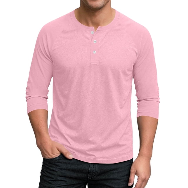 HAiming Men's 3/4 Sleeve Shirt Pullover Button Stretch T-Shirt Casual Sport Athletic Solid Color Basic Tee Tops
