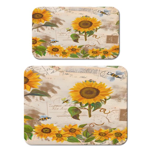 2 Pack Washable Rubber Sunflower Cute Floral Dish Drying Mats for Kitchen Counter Home Large Coffee Bar Pad Accessories and Decor for Utensils Stemware (2pcs 18''x24'' 19.5''x12'')