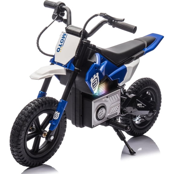 GUCOGUKA Electric Dirt Bike for Kids Ages 5-12, 24V 200W Higher Speed Electric Motorcycle, Kids Ride On Motorcycle with Rear Wheel Shock Absorber, LED Breathing Light, Bluetooth, Music, Horn, Blue