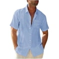 thumbnail image 2 of Qwertyu Men's Cotton Linen Shirts Short Sleeve Casual Shirts Button Down Shirt for Men Beach Summer Dress Shirt Light Blue 3XL, 2 of 4