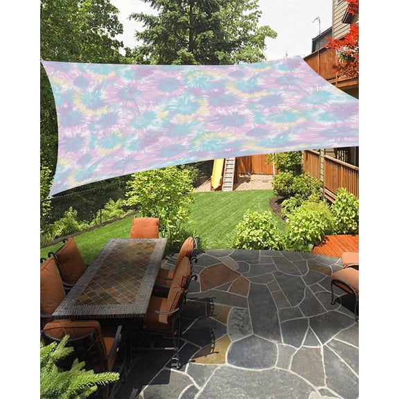Sun Shade Sail 8'x10' Tie Dye Rectangle Sun Shade Sails Canopy Waterproof Ombre Boho Abstract Art Outdoor Sunshades Sand UV Block Cover Shades Cloth for Patio Backyard Garden Deck Porch Lawn
