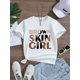 thumbnail image 1 of Girls' Cotton Crew Neck T-Shirt with "BROWN SKIN GIRL" Print, Casual & Comfy Short Sleeve Knit Top for Spring/Summer, Regular Fit Alphabet Pattern Tee for Casual Attire, 1 of 6
