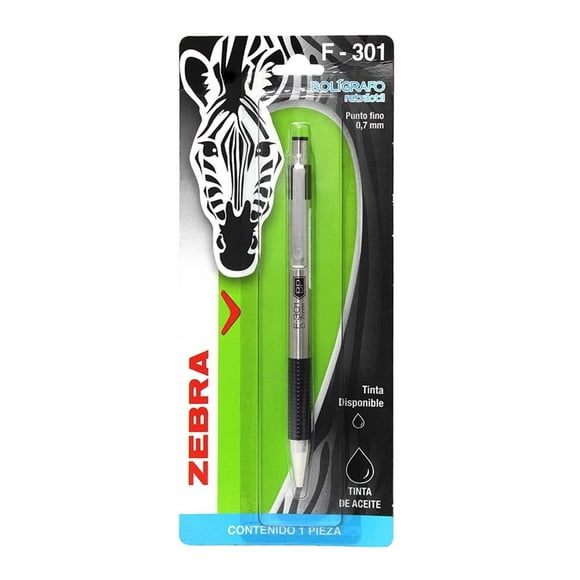 Bolígrafo Zebra retráctil 0.7 mm tinta negra 1 pza