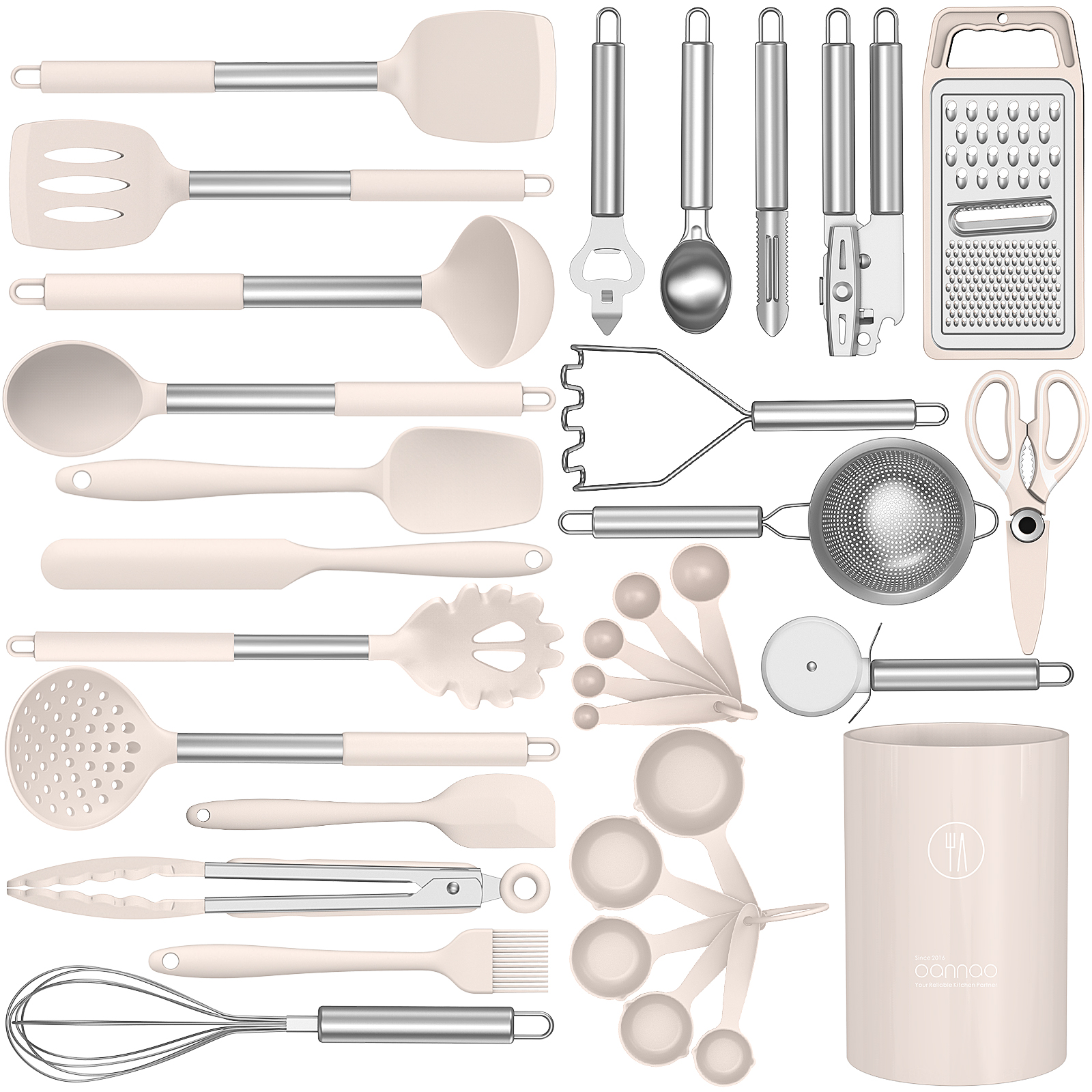 Silicone Cooking Utensils Set - Heat Resistant Silicone Kitchen Utensils for Cooking, Kitchen Utensil Spatula Set,BPA FREE Kitchen Gadgets Tools for Non-Stick Cookware Dishwasher Safe (Khaki)