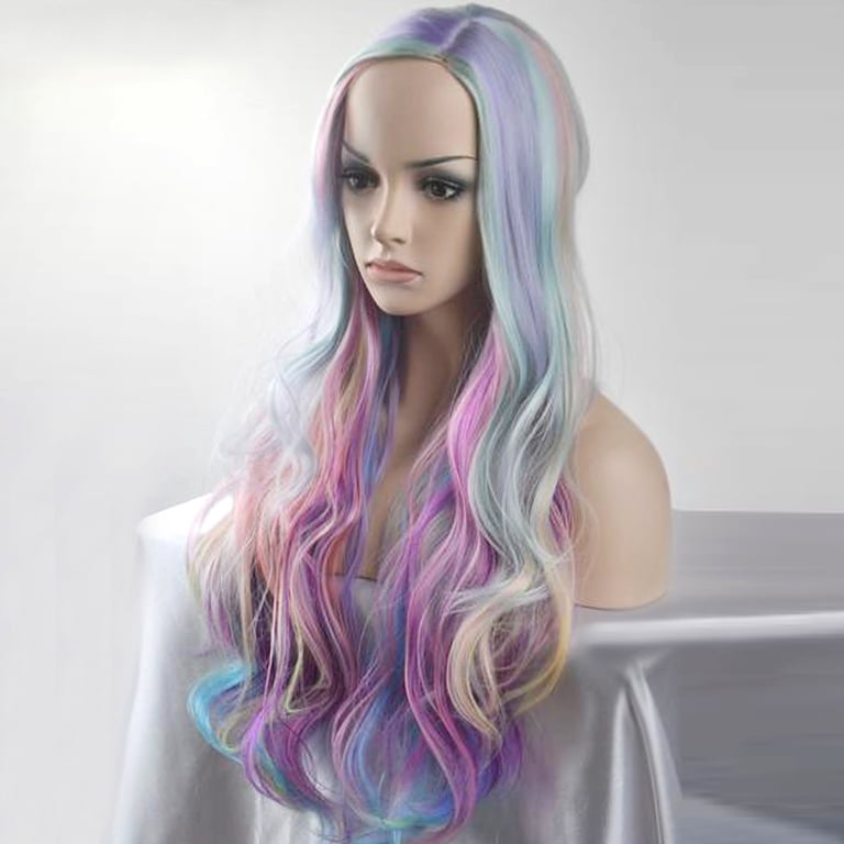 RightOn Long Curly Rainbow Wig Multi-Color Charming Full  display picture 2