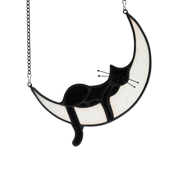 Halloween Decor Black Cat Decor Stained Glass Halloween Window Decorations Hanging Suncatcher for Windows Panels Sun Catcher Halloween Ornament Decoration