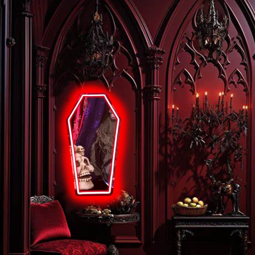 Coffin Mirror Neon Sign,Gothic Neon Sign for Wall Decor,Goth Lovers,Gothic Cathedral Decor Gift