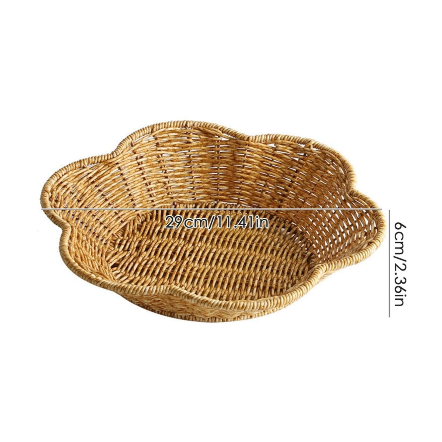 QZS 1 Pack Shallow Scalloped Basket,Reusable Handmade Decorative Woven Baskets for Restaurant,11.4x2.4In Portabel Tabletop Tray for Kitchen