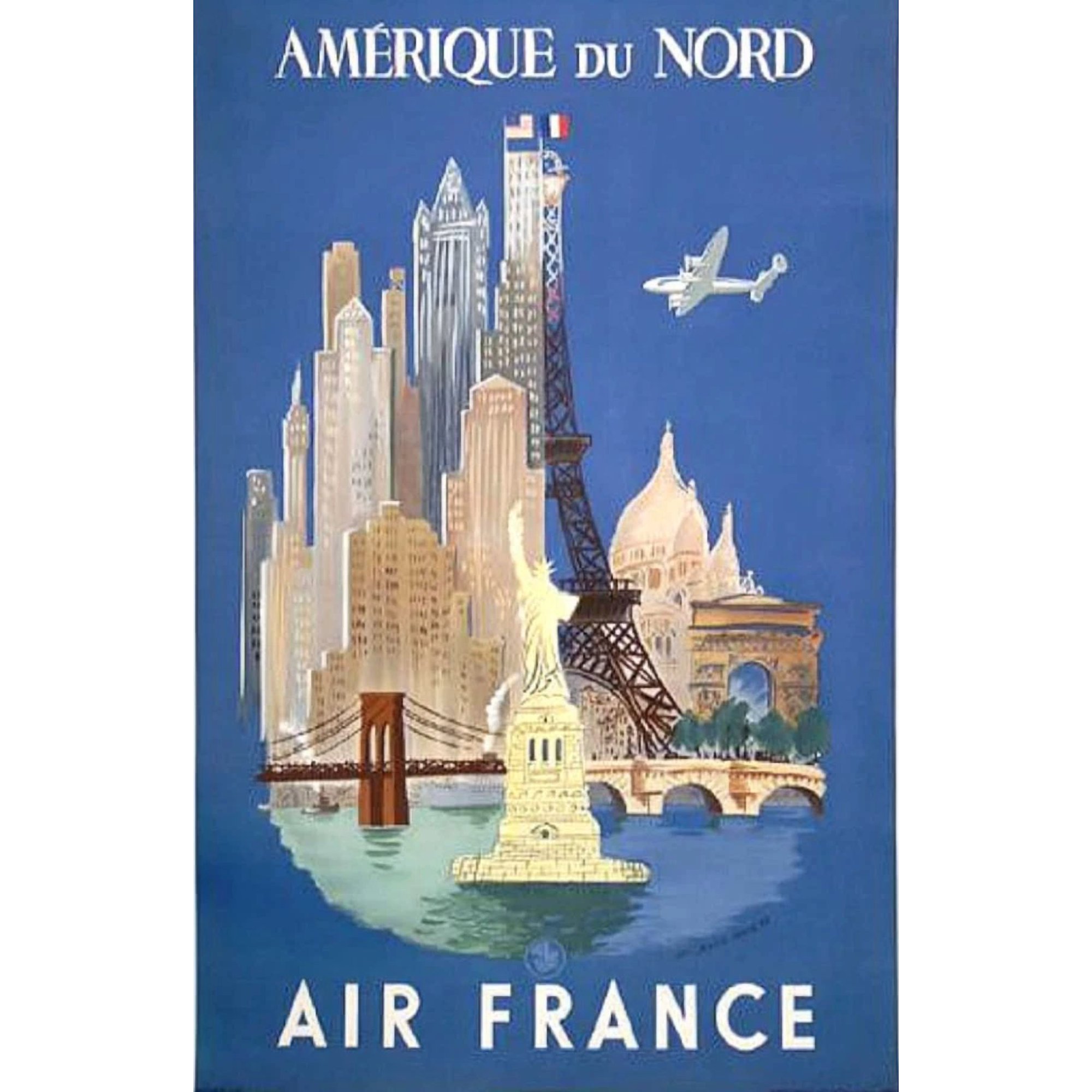Air France New Yok Paris Travel Advertisement Office Variant 2 Poster , Poster Print Only