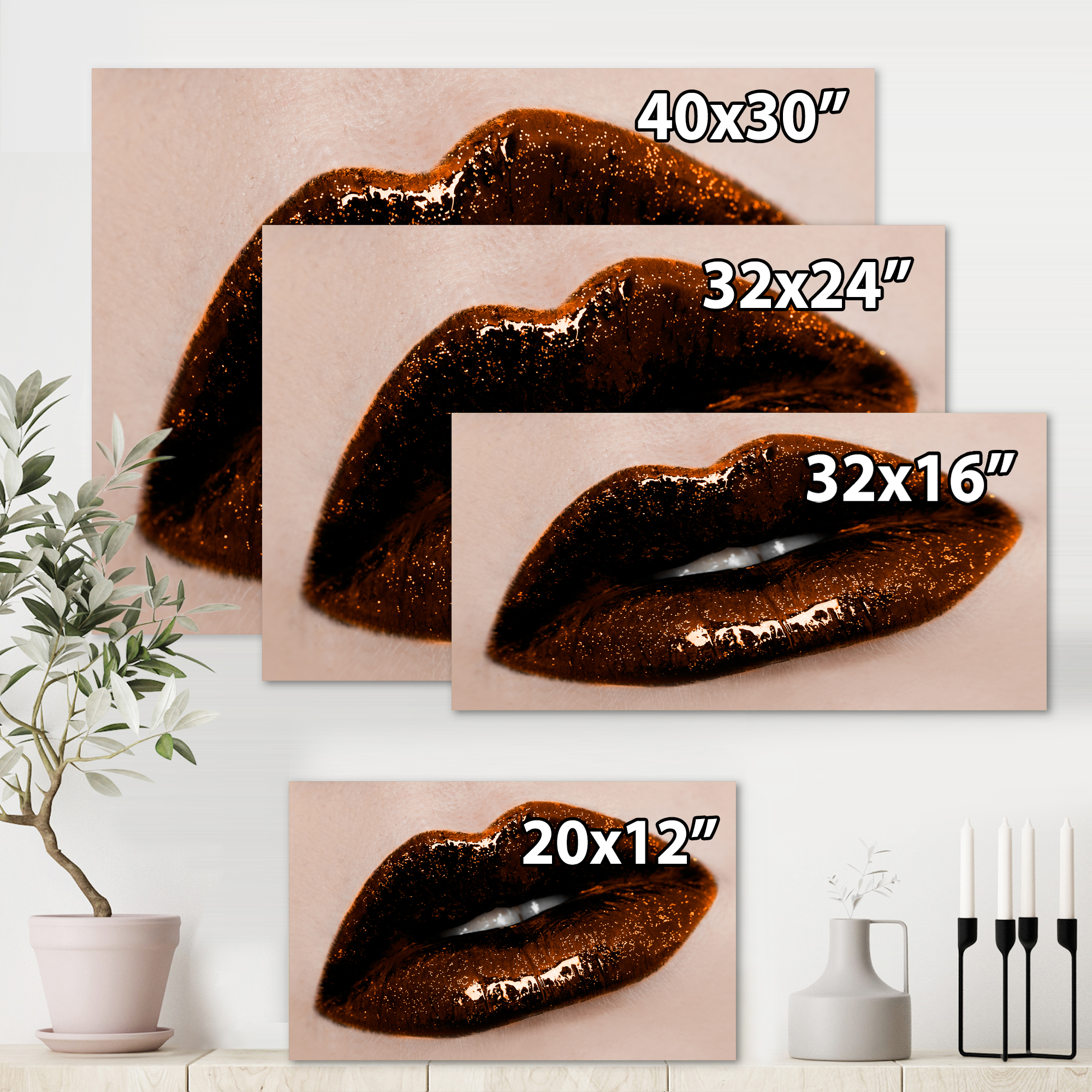 Designart ' Close-Up Of Gorgeous Female Lips II ' Modern Canvas Wall Art Print