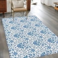 thumbnail image 3 of Ethnic Style Washable Area Rugs 2.7'x5', Medieval Retro Blue Flower Texture Low Pile Throw Living Room Rug Non-Slip Sturdy Edge Binding Carpet for Indoor Entryway Bedside Kitchen, 3 of 9