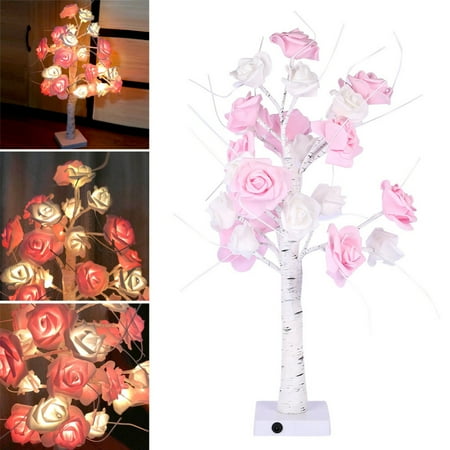 

Rose Potted Desk Lamp Night Lights Bonsai Tree Christmas Decor Lights with 24 LED Beads pinshui