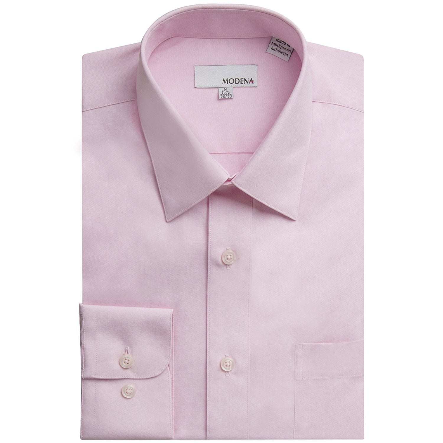 Modena Mens (CLOR) Solid Long Sleeve Dress Shirt - Pink - 17.5 8-9 ...