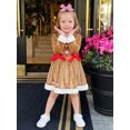 thumbnail image 3 of RUINIXCW Toddler Baby Girl Christmas Dress Kids Christmas Gingerbread Outfit Baby Girl Fall Winter Plush Trim Long Sleeve Velvet Xmas Dress Headband, 3 of 8