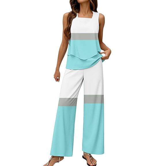 NMMUED Two Piece Sets for Women Summer Pants Sets Women 2 Piece Outfits Womens Pajama Sets Lounge Sets for Women Tank Top and Pants Set Women, Blue L