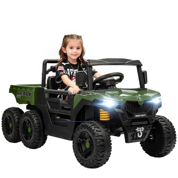 Qaba 24V 4WD Kids Ride On Truck with 6 Wheels, 2 Seater and Dump Bed, Green