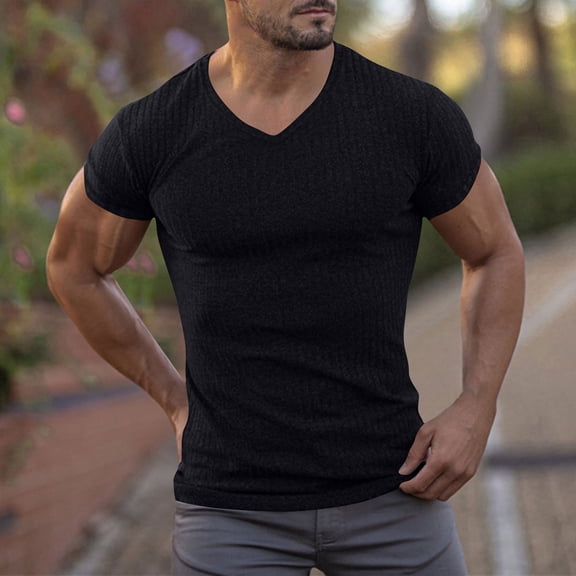 DJDLJWCJ Big and Tall T Shirts for Men, Stretch Soft Short Sleeve Shirt Summer Slim Muscle Outdoor Sports Tee Shirt Black L