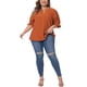 thumbnail image 2 of Blusa de chiffon de mujer plus size Agnes Orinda, con cuello en V, mangas cortas abullonadas, casual, color naranja, talla 4X, 2 of 6
