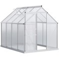 thumbnail image 1 of Outsunny 8' x 6' Aluminum Outdoor Greenhouse, Polycarbonate Walk-in Garden Greenhouse Kit with Adjustable Roof Vent, Rain Gutter and Sliding Door for Winter, Silver, 1 of 15