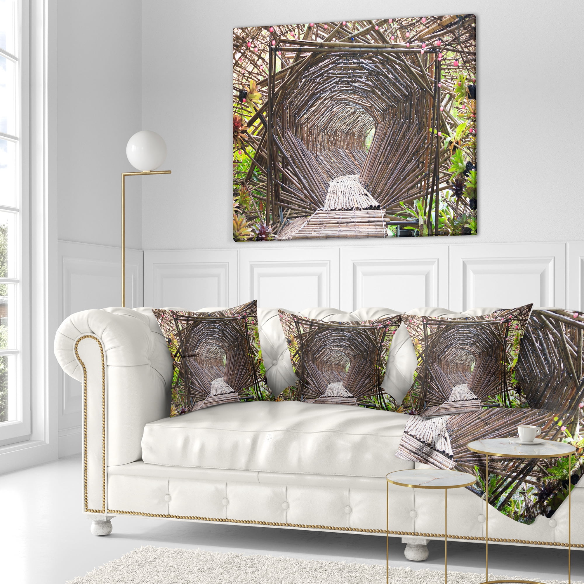 Designart Bamboo Tunnel in the Garden - Landscape Printed Throw Pillow - 18x18