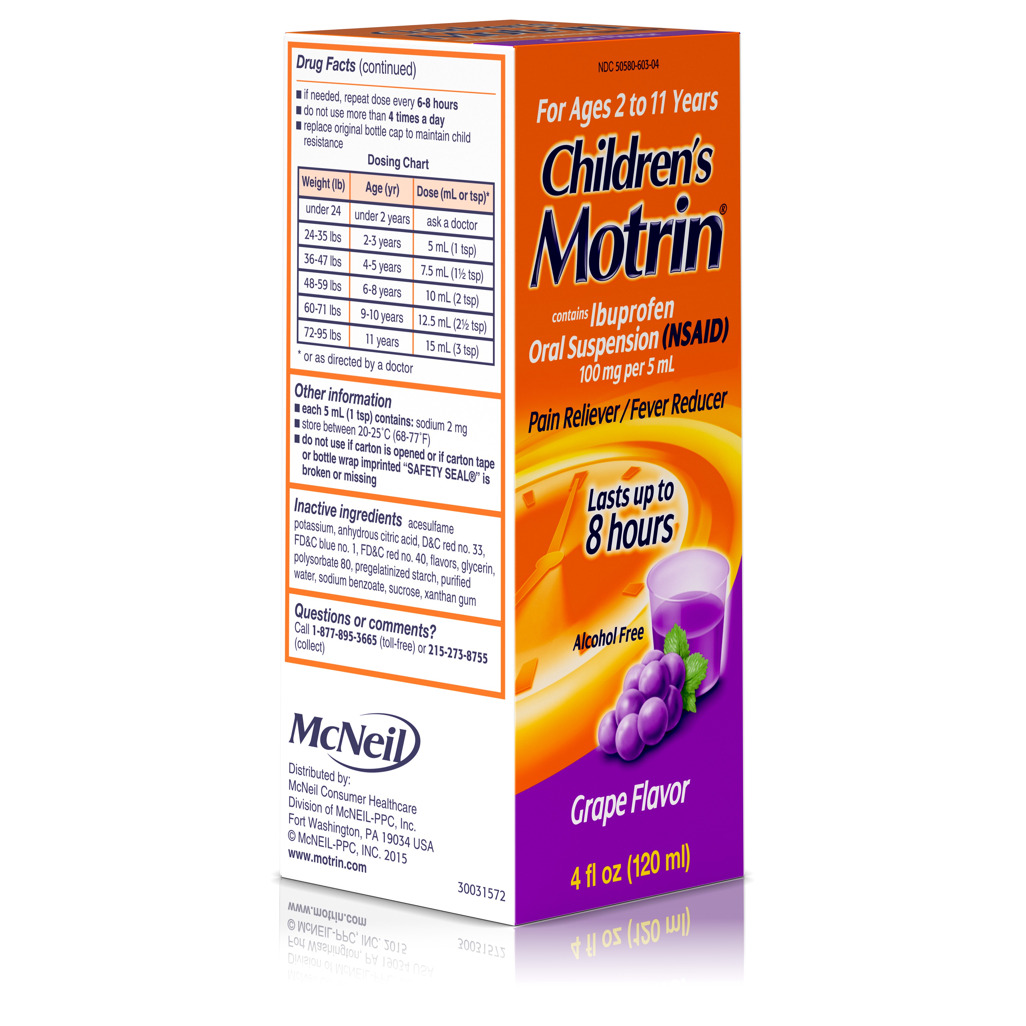 Children's Motrin Oral Suspension, Pain Relief, Ibuprofen, Grape Flavored, 4 Oz - image 3 of 7