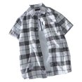 thumbnail image 3 of HOWPAY Button down Shirt Men Short Sleeve Summer Plaid Print Holiday Beach Tops Stretch Casual Regular Fit Lightweight Soft Clothes White XXXL, 3 of 4
