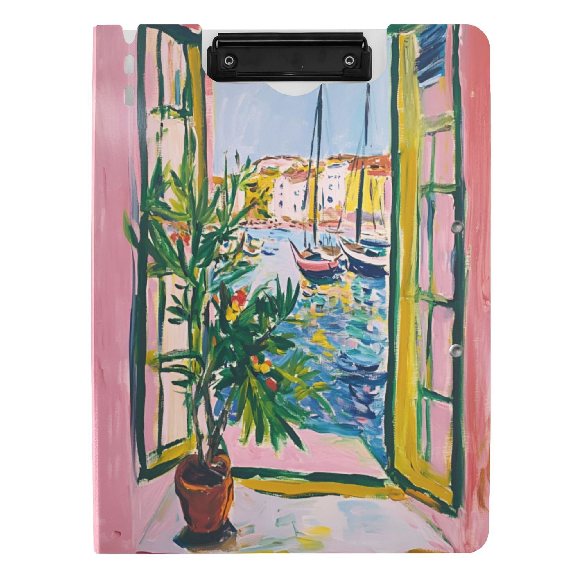 FORMRS A4 Clipboard Folder with Pen Holder Horizontal Foldable School Office Binder, Yellow Window