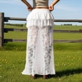 thumbnail image 4 of DHFJKG Women's Floral Lace Boho Maxi Skirt Drop Waist Ruffle Sheer Mesh Cowgirl Vacation Skirt High Low Hem Trendy Skirt, 4 of 5