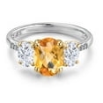 thumbnail image 3 of Gem Stone King 925 Silver and 10K Yellow Gold Yellow Citrine and White Moissanite and Lab Grown Diamond Engagement Ring for Women | 2.71 Cttw | Oval Checkerboard 9X7MM | November Birthstone | Size 9, 3 of 7