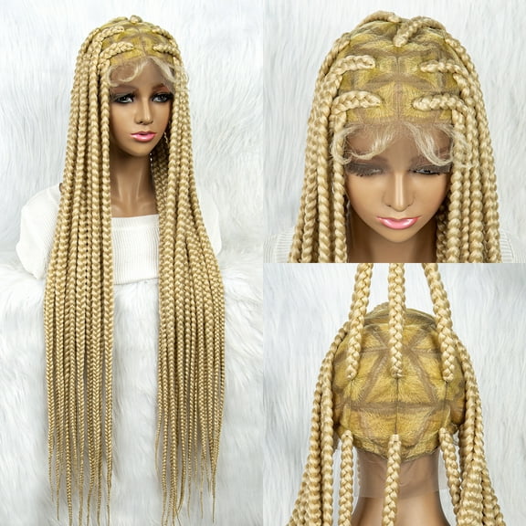 Braided Wigs for Women Full Double Lace Braided Wigs Knotless Box Synthetic Lace Front Braided Wigs Cornrow Braids with Baby Hair Handmade Braided Wigs 32 inches (613 Color)