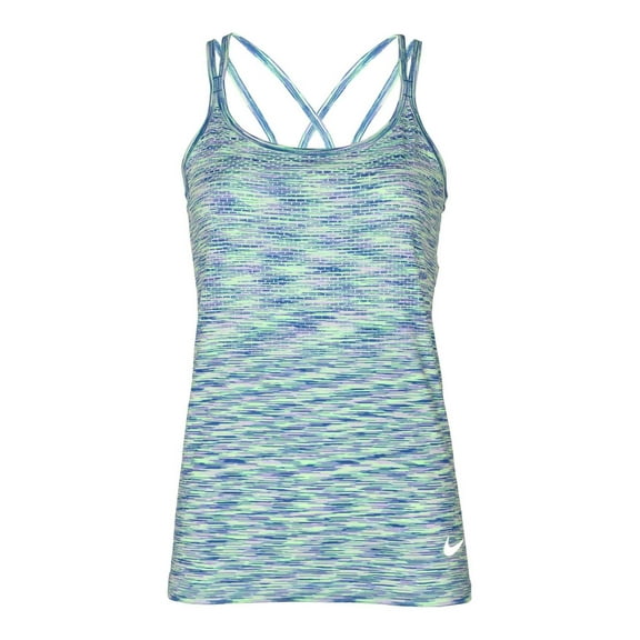 nike women's dri-fit knit running tank top-lime green/blue-large