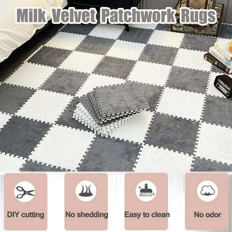 Milk Velvet Patchwork Rugs, Plush Puzzle Foam Floor Mat Milk Velvet Patchwork Rugs, Plush Puzzle Foam Floor Mat