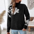 thumbnail image 3 of Women's Black High-Neck Jacquard Sweater with Floral Pattern for Autumn and Winter, 3 of 5