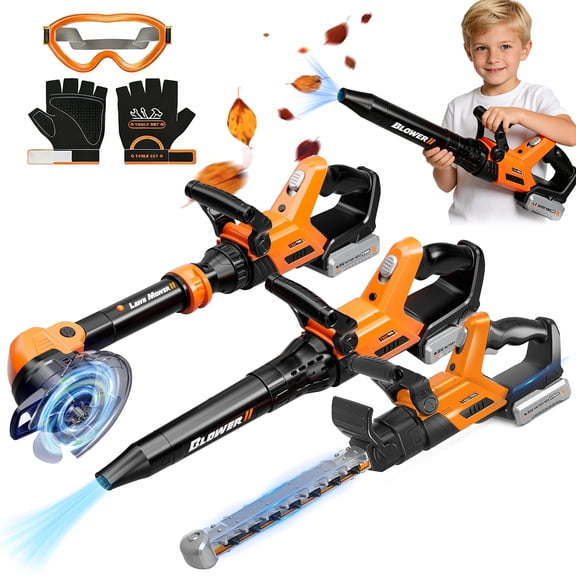 Aijohnny 3-in-1 Kids Garden Tools, Pretend Play Set with Weed Whacker, Leaf Blower & Hedge Trimmer, Birthday Gifts for Kids 1-3 3-5 5-8 Year Old