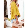 thumbnail image 4 of Blusa amarilla de encaje con cuello vuelto, botones de un solo pecho y corte holgado. Perfecta para usar en la oficina. Talla XL., 4 of 7