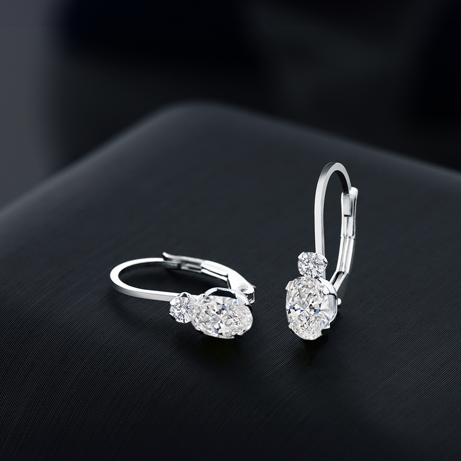 Gem Stone King 14K White Gold White Lab Grown Diamond Leverback Earrings for Women | 0.86 Cttw | Oval 6X4MM and Round 2MM | DEF Color | VVS-VS Clarity | 3/4 inch
