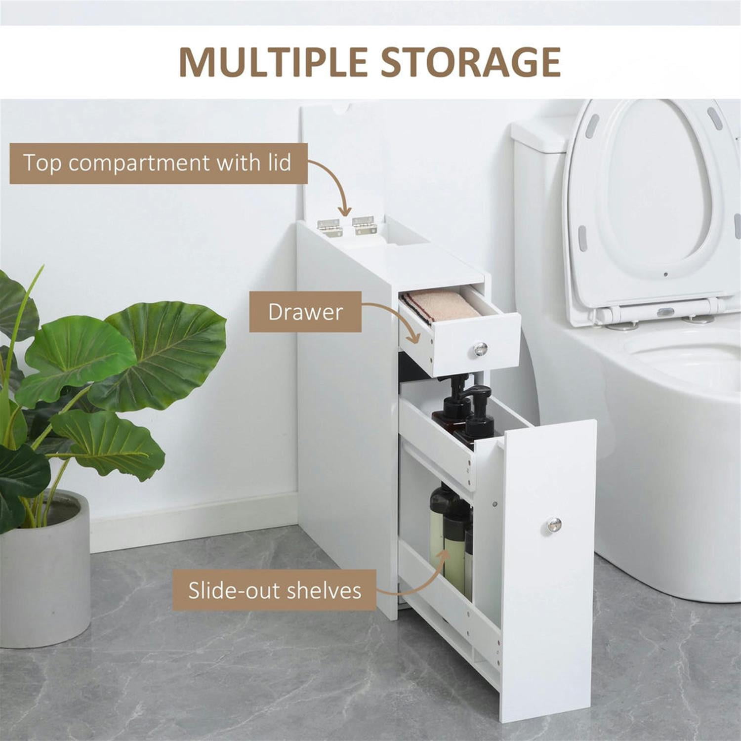 Demi Bonn Bathroom Floor Storage Cabinet, Bathroom Storage Unit, Freestanding Narrow Side Cabinet, Bath Toilet Paper Holder with Drawers, White