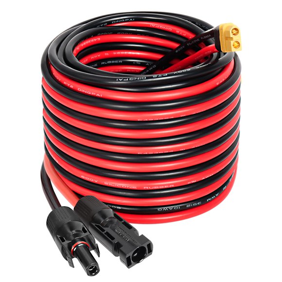 MOOKEERF Solar to XT60 Extension Cable 10AWG 35FT Solar Connector to XT60 Adapter Cable for Solar Panel to Portable Power Station Solar Generator Battery Pack