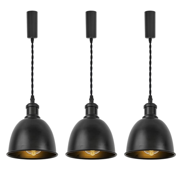 KAYYELAMP Set Three J-Type Track Lamp Black Base with Metal Shade Adjusted Cord Track Pendant Light for Kitchen Dining Table Loft(No Bulb, Track)