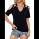 thumbnail image 1 of Blusa de Punto con Hombros Descubiertos y Cruzados para Mujer, Informal, Elegante, con Textura, para Verano Negro M, 1 of 10