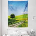 thumbnail image 1 of Nature Tapestry, Rural Country Scenery with Floral Grass Field Tree Idyllic Landscape, Wall Hanging for Bedroom Living Room Dorm Decor, 60W X 80L Inches, Apple Green Light Blue, by Ambesonne, 1 of 2