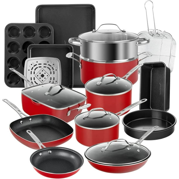 Granitestone Pots and Pans Set Nonstick Cookware Set & Bakeware Set Red