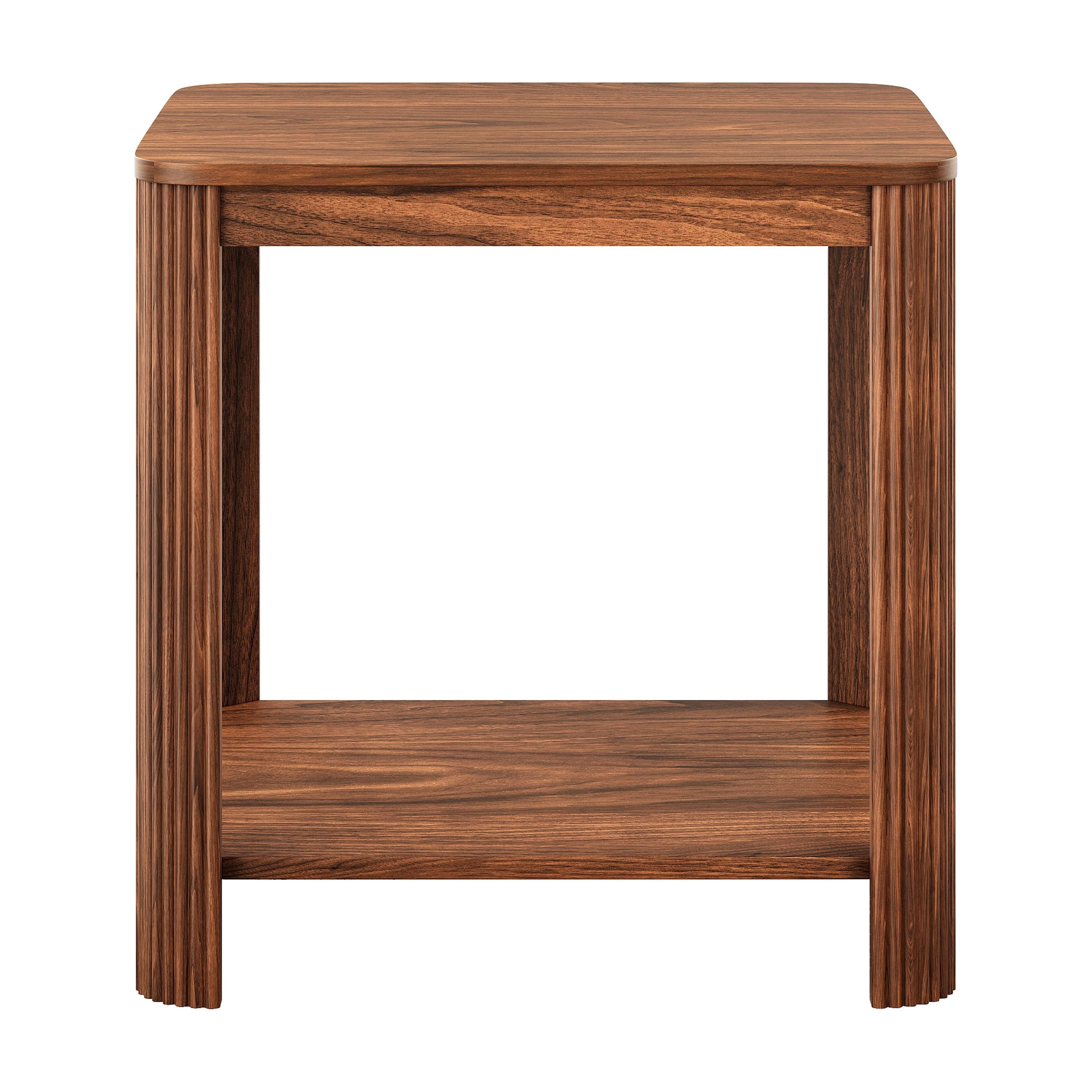 Rounded Corner End Tables Set of 2, 22.1" Square Nightstand with Vertical Wave Grain Legs, 2-Tier Boho Side Table for Living Room, Bedroom & Home Office (Walnut)