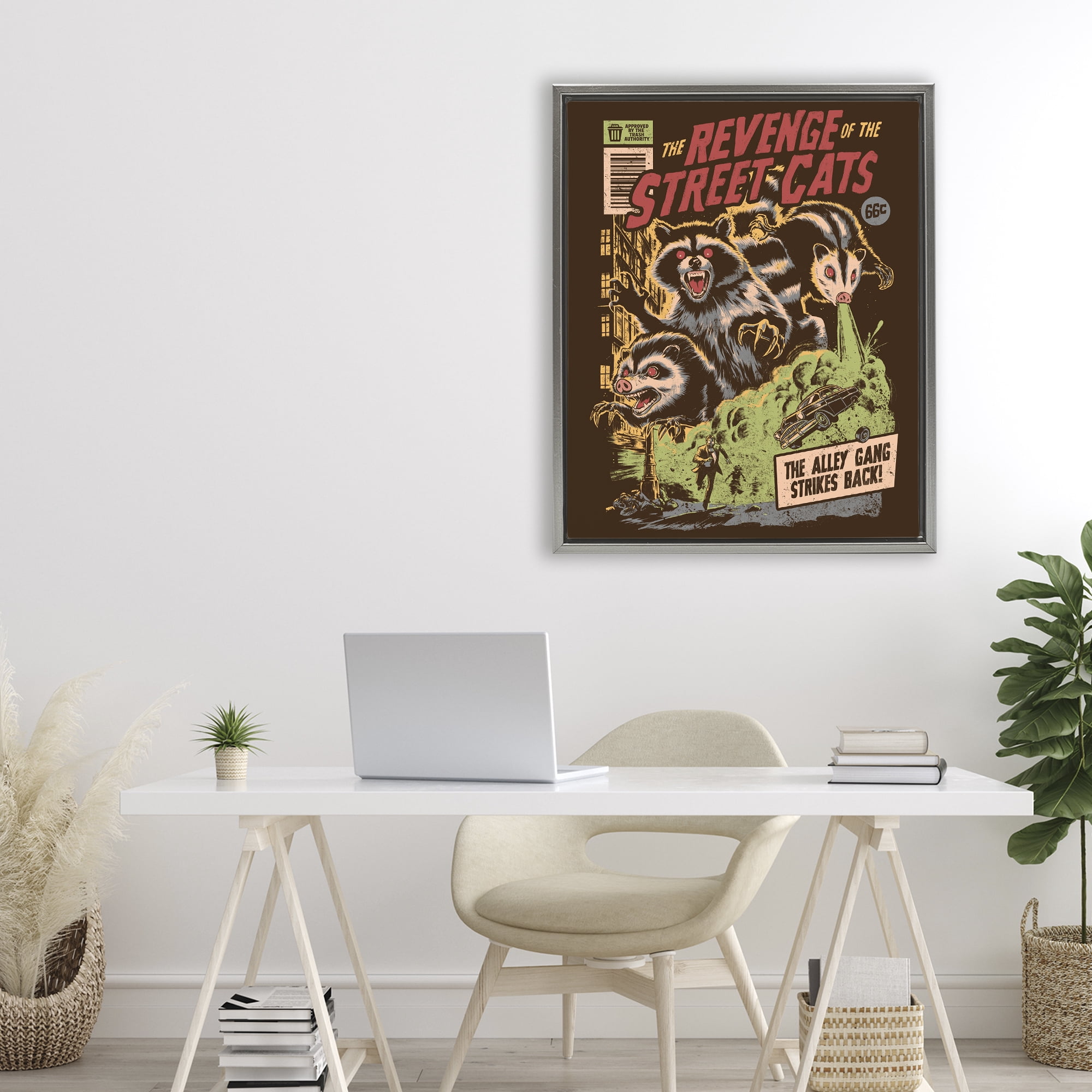 Stupell Industries Revenge Of Street Cats Gray Framed Floater Canvas Wall Art, design by EduEly Designs
