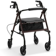 Naipo Rollator Walker with Seat, Foldable Rolling Medical Walker with 6" Wheels, Aluminum Frame Supports Up to 300 lbs, Burgundy
