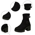 thumbnail image 7 of Women's Ankle Boots Platform Lug Sole Riding Booties Vintage Leather Buckle Strap Back Zipper Mid Calf Boots Black 7.5, 7 of 7