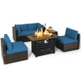 thumbnail image 3 of Costway 6PCS Patio Rattan Furniture Set 42'' Fire Pit Table Cover Sofa Cushion Navy, 3 of 10