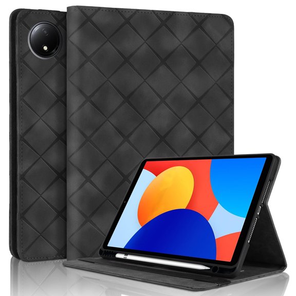 for Xiaomi Redmi Pad SE 8.7 inch Released 2024 Case, Rhombus Grid Pattern Multiple Viewing Angles Stand Slim Folio Cover (Black)