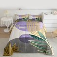 thumbnail image 1 of Manfei Beige Purple Gold Minimalist Queen Comforter Set 3 Pieces, Contemporary Geometric Bedding Sets, Leaves Sun Print Bedding Comforter Set, Breathable Home Decor, 1 of 7