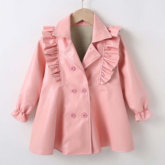 Herrnalise Children's Fashion Long Dress Faux Leather Long Sleeve Skirt Coat Girl's Versatile Top